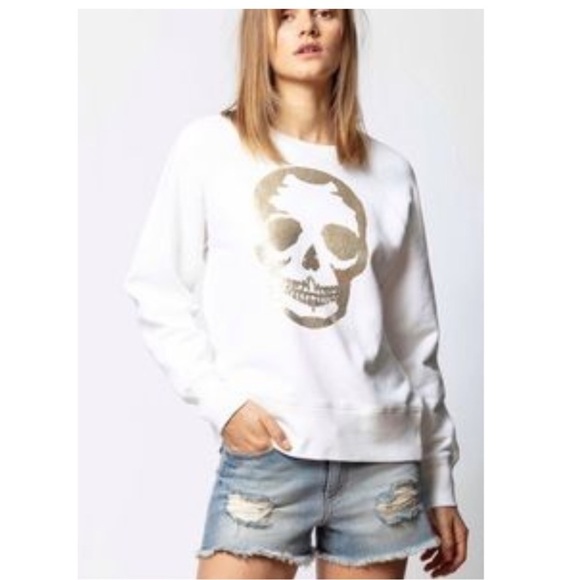 ZADIG & Voltaire Upper Skull Glitter Embroidered SweatShirt in White Size XS - Picture 9 of 10